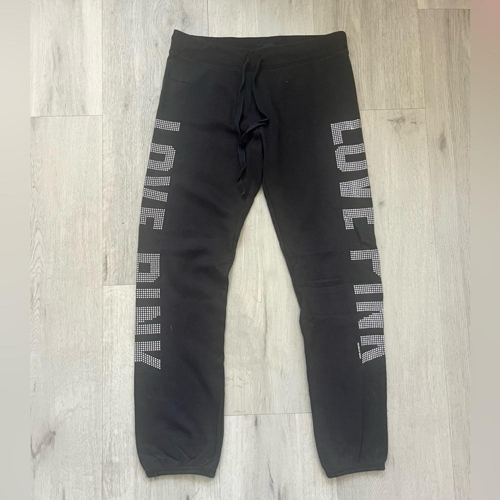 PINK Victoria's Secret Black Joggers with Love Print